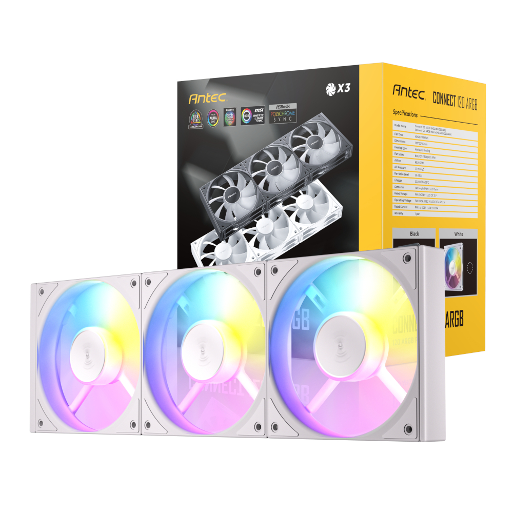 Antec CONNECT PWM 120mm ARGB Case Fan 3 Pack White