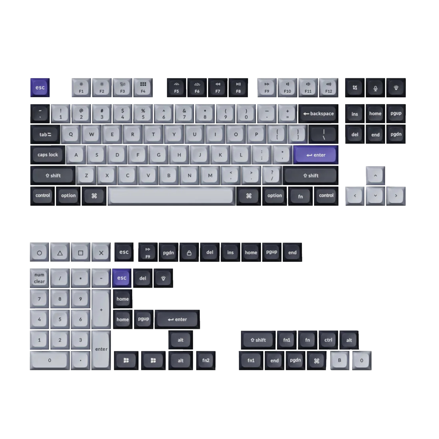 Keychron double Shot KSA PBT Keycap Full Keycap Set - Gray and Silver