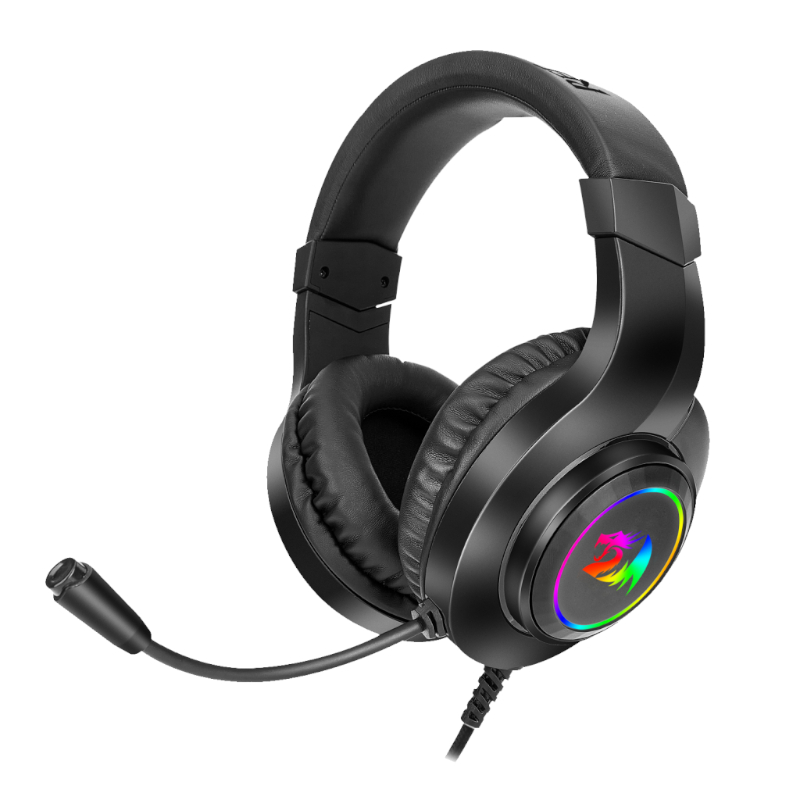 REDRAGON Over-Ear HYLAS Aux (Mic & Headset)|USB (Power Only)  RGB Gaming Headset - Black